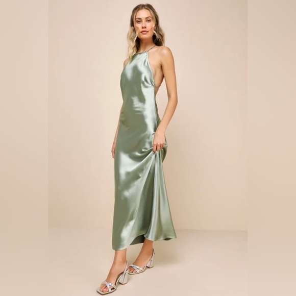 Lulus Satin Backless Halter Dress - Picture 1 of 6